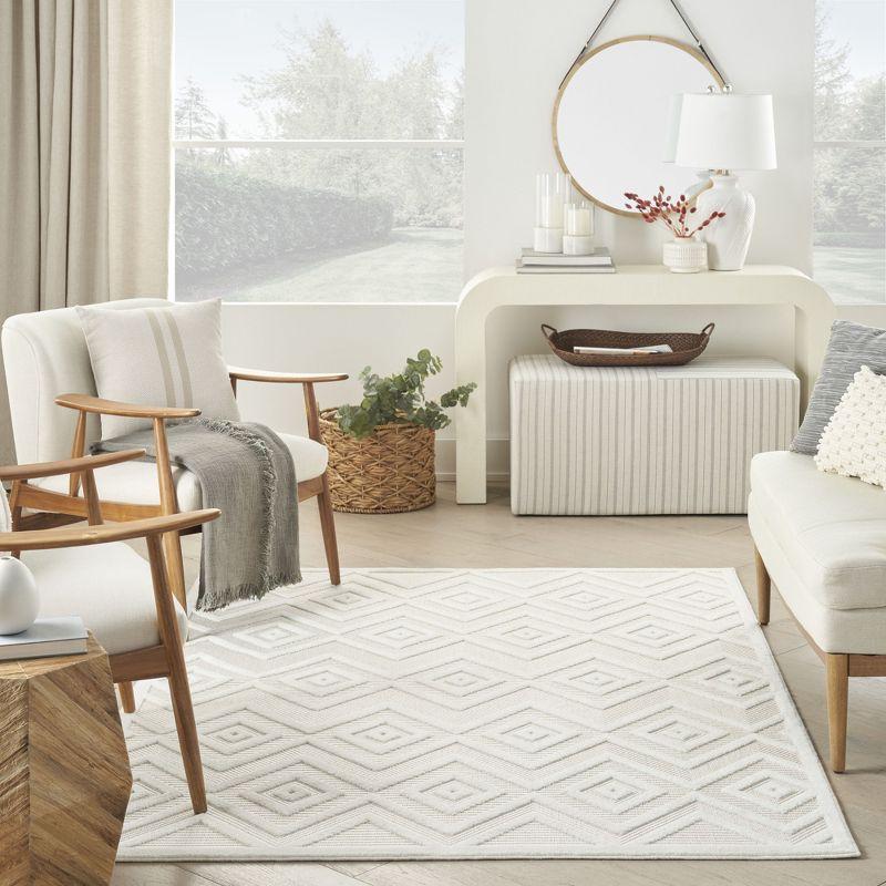 Nourison Versatile Diamond Geometric Flatweave Indoor Outdoor Area Rug Ivory/White 6' x 9'