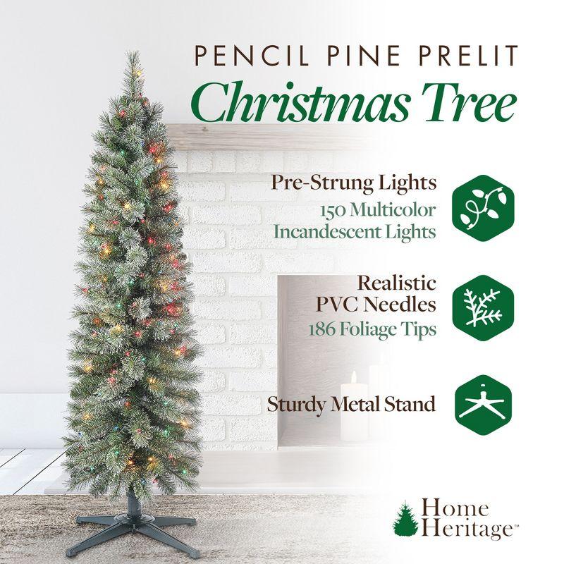 Home Heritage 5' Pencil Pine Prelit Artificial Christmas Tree 150 Color Lights