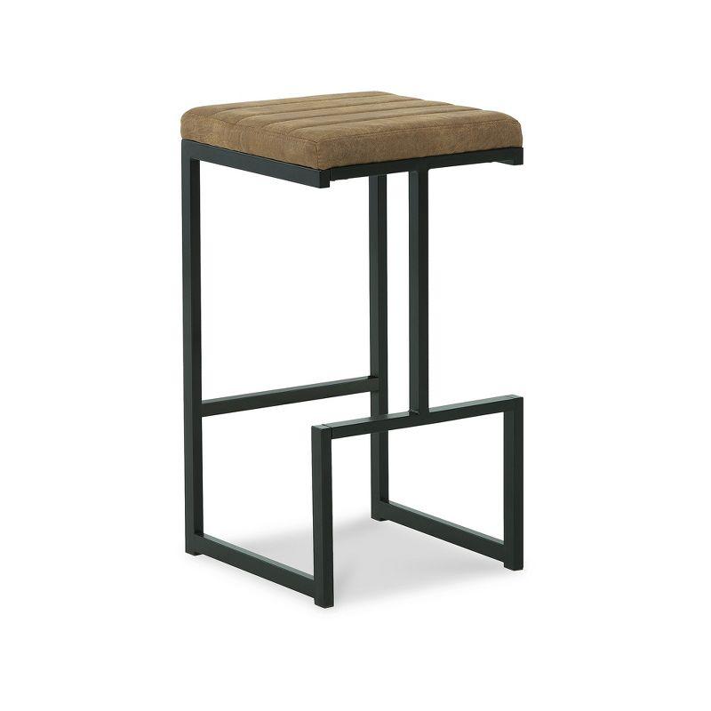 Tall Black Metal Barstool with Caramel Faux Leather Upholstery