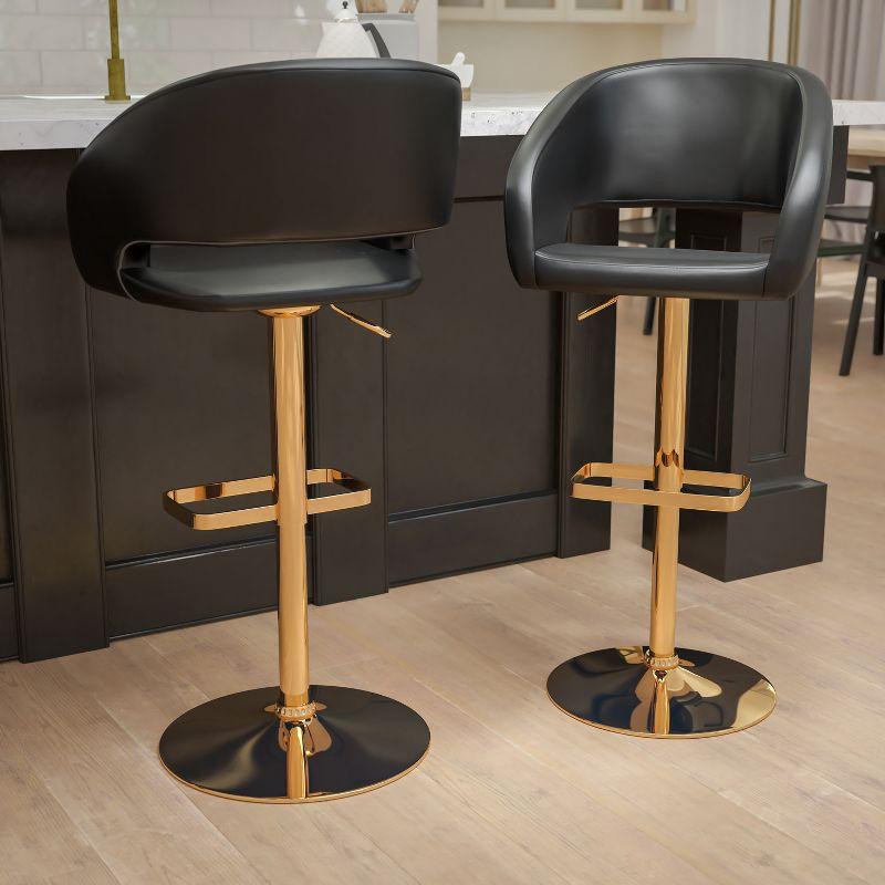 Black Vinyl Adjustable Height Barstool with Gold Base, Set of 2