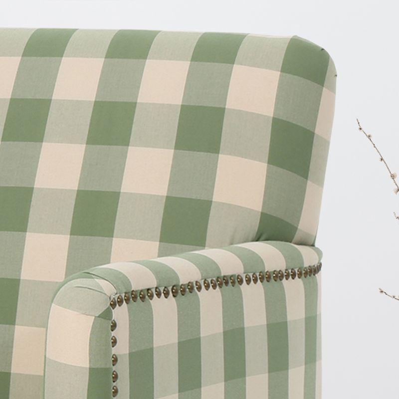 Breezy Hillside Green Checkerboard Handcrafted Wood Club Chair