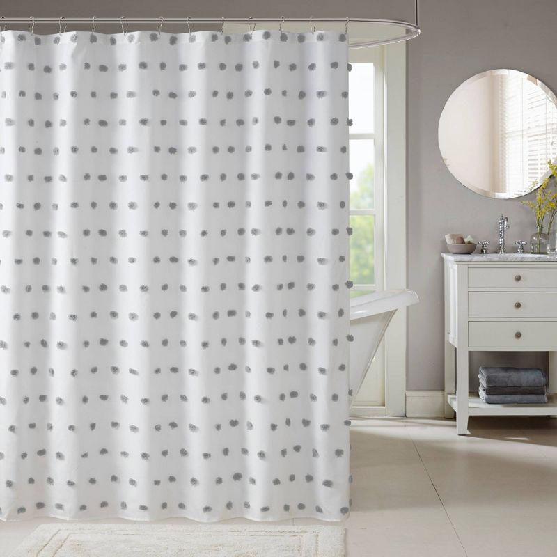 White and Gray Polka Dot Fabric Shower Curtain