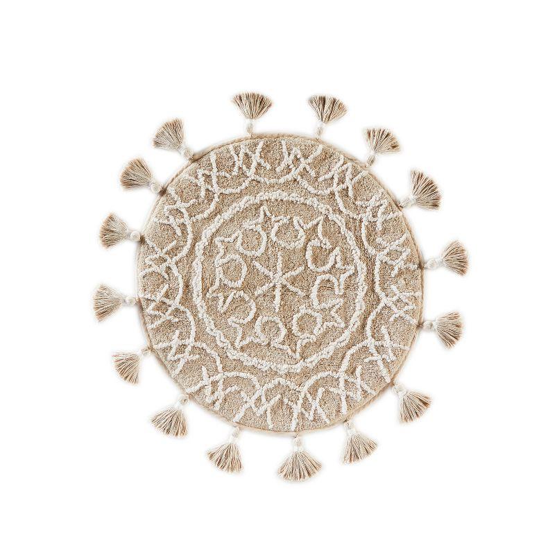 25" x 25" Medallia Round Bath Rug Natural - Saturday Knight Ltd.: Cotton Tufted, Hand Wash, Spray Latex Backing