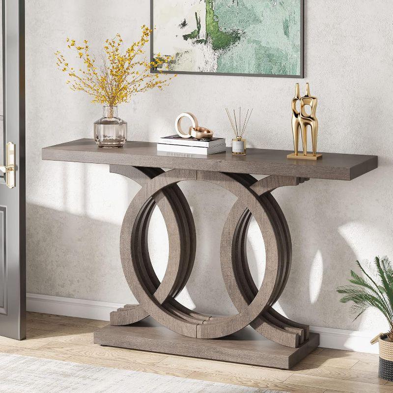 Hommoo 55 Inch Console Table with Geometric Base Brown