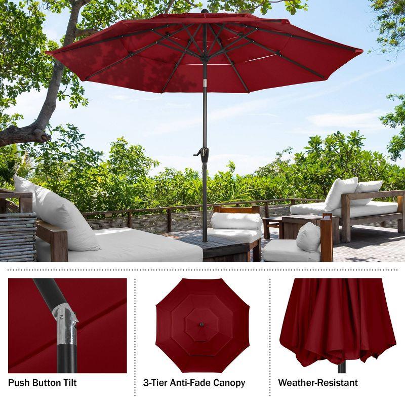 Pure Garden 10' Octagon Outdoor Patio Market Umbrella Red: Crank Lift, Push-Button Tilt, Wind-Resistant