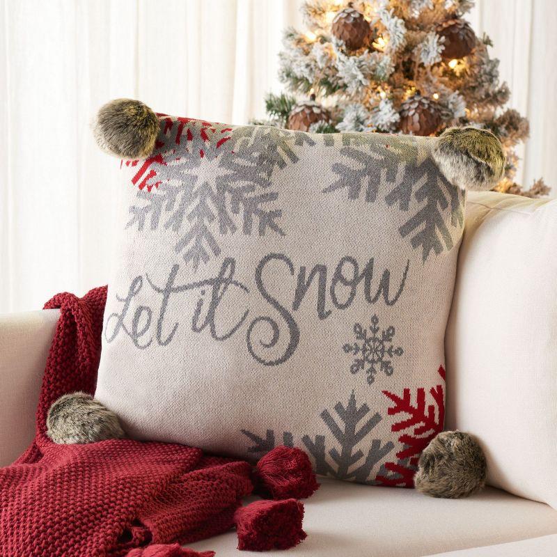 Pom-poms Cotton Reversible Throw Pillow