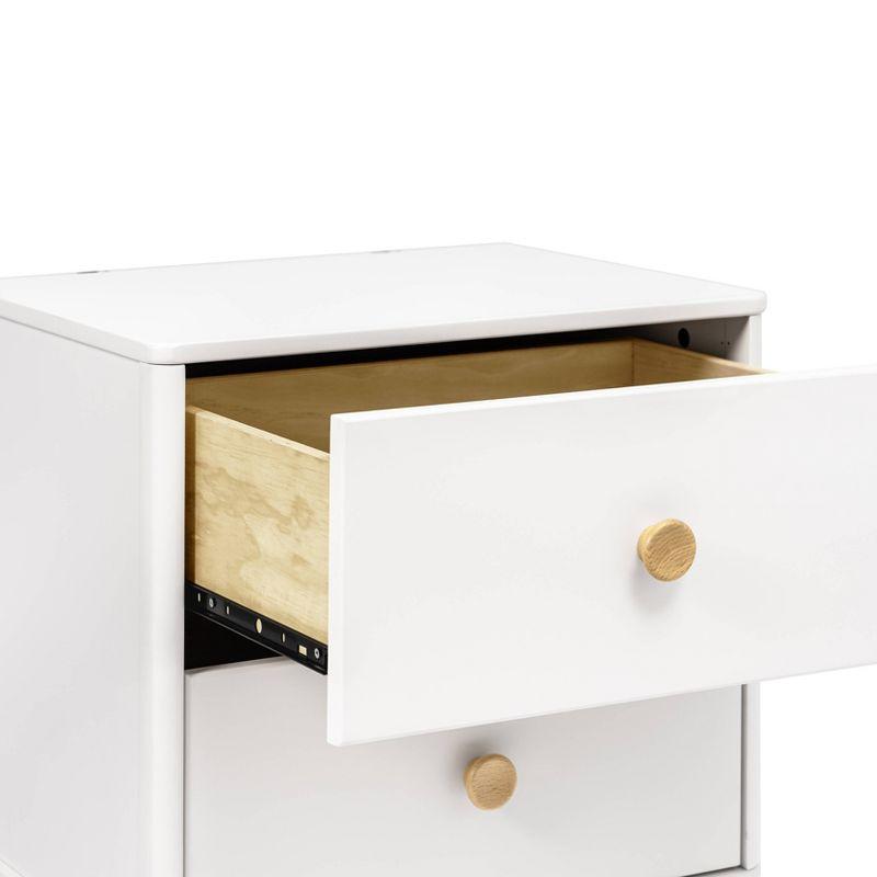 White and Natural 2-Drawer Nightstand with USB Port