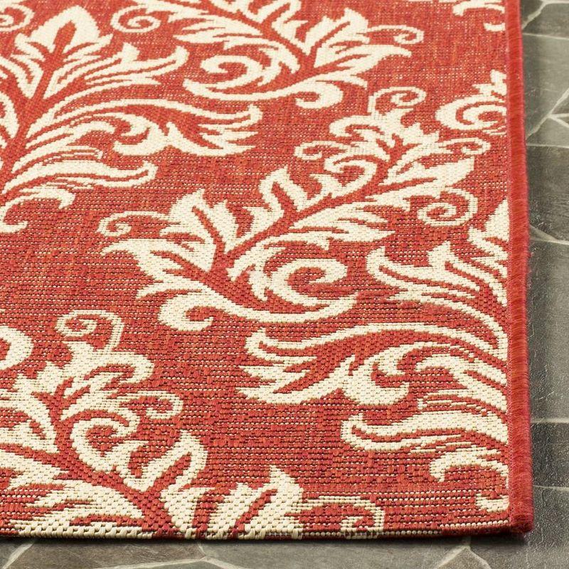 Red Rectangular Synthetic Stain-Resistant Damask Area Rug