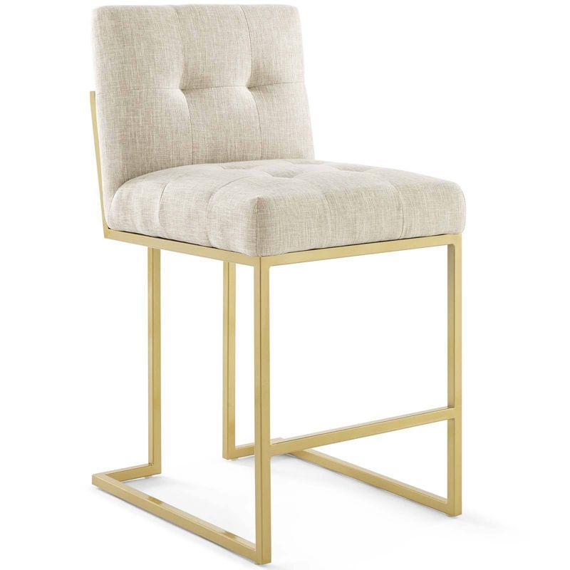 Set of 2 Beige Upholstered Gold Stainless Steel Counter Stools