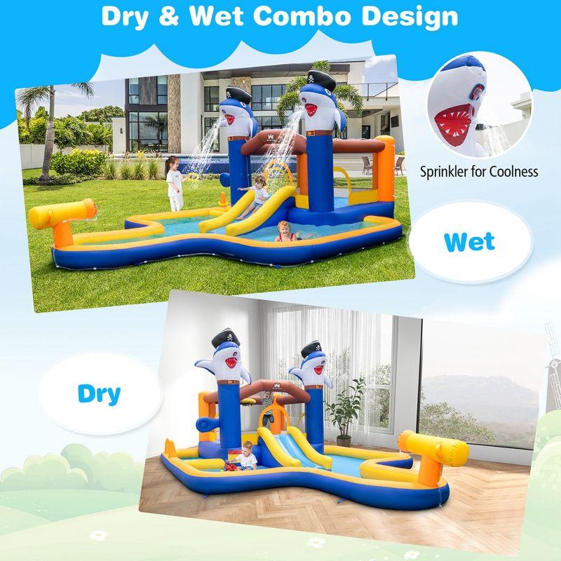 Costway Inflatable Water Slide Park Bounce House Splash Pool Water Cannon with 735W Blower