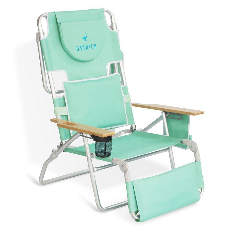 Teal Aluminum and Wood Adjustable Beach Lounger with Arms