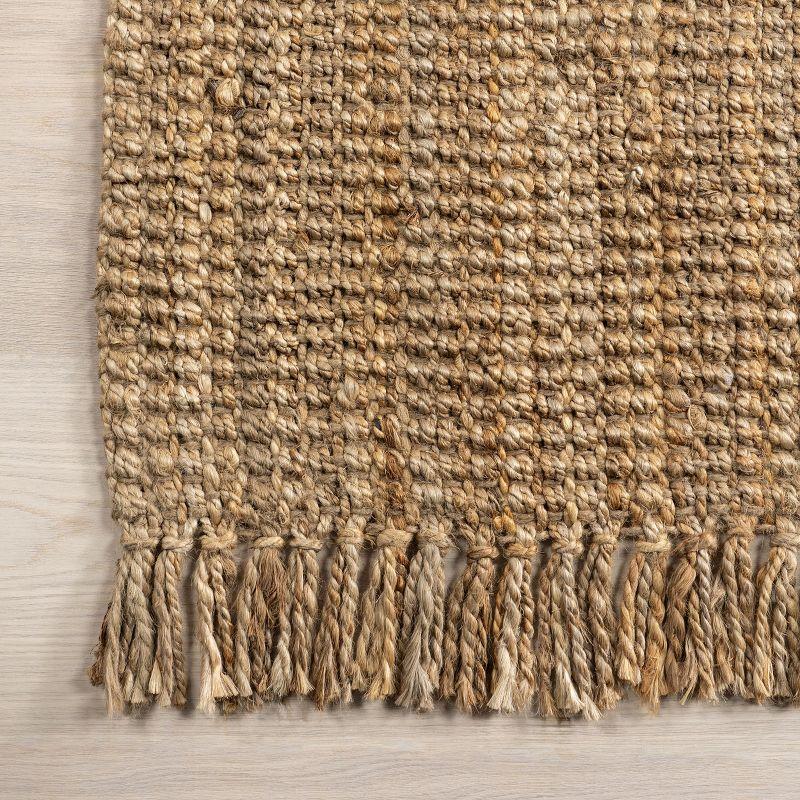 Nuloom 4 Square Daniela Jute Tassel Hand Woven Indoor Area Rug, Natural, Solid Chunky Farmhouse Design, Natural Fiber BedroomLiving Room