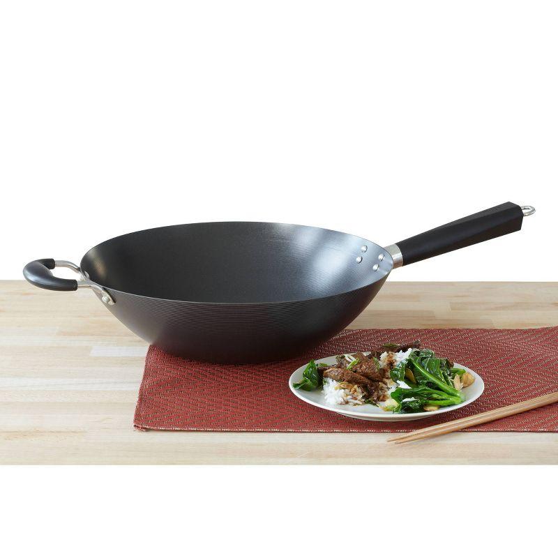 IMUSA 14" Coated Wok with Bakelite Handle: Nonstick Carbon Steel Stir Fry Pan, 64 Volume, Electric & Gas Compatible