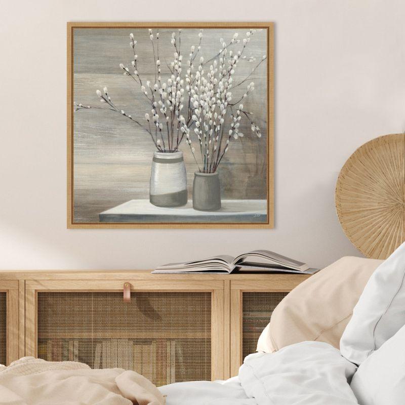 Amanti Art Willow Still Life Gray Pots Crop by Julia Purinton Framed Canvas Wall Art