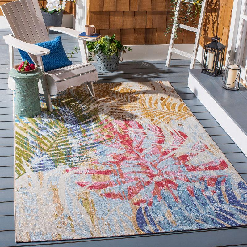 Blue and Beige Rectangular Synthetic Indoor/Outdoor Rug