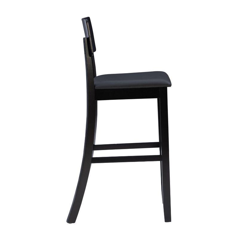 Linon 29" Torino Padded Seat Faux Leather Contemporary Barstool Hardwood/Black: Vinyl Upholstery, Wood Legs, Foam Fill