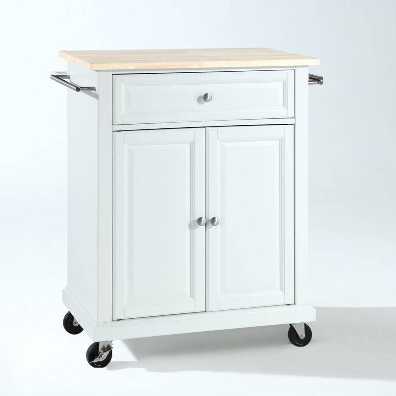 Compact Wood Top Kitchen Cart White - Crosley: Mobile Storage, Adjustable Shelf, Towel Bars