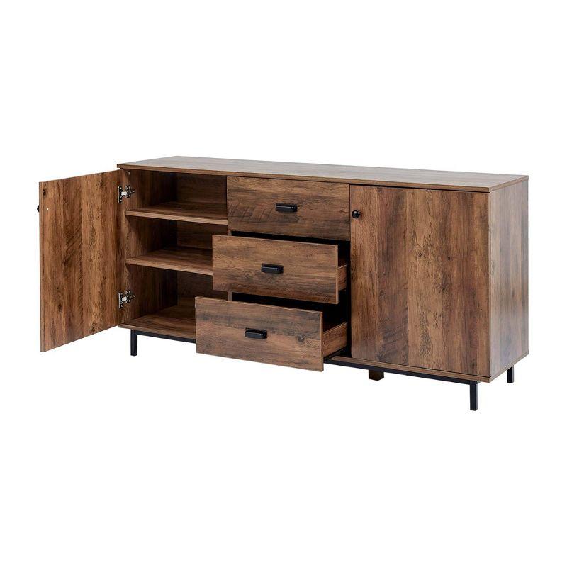 Brooklyn Sideboard with Metal Legs and Handles Brown - Teamson Home: Modern Storage Buffet Server, Veneer Surface, MDF Frame