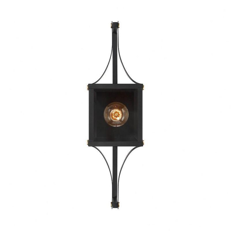 Raeburn 1-Light Outdoor Wall Lantern in Matte Black and Weathered Brushed Brass