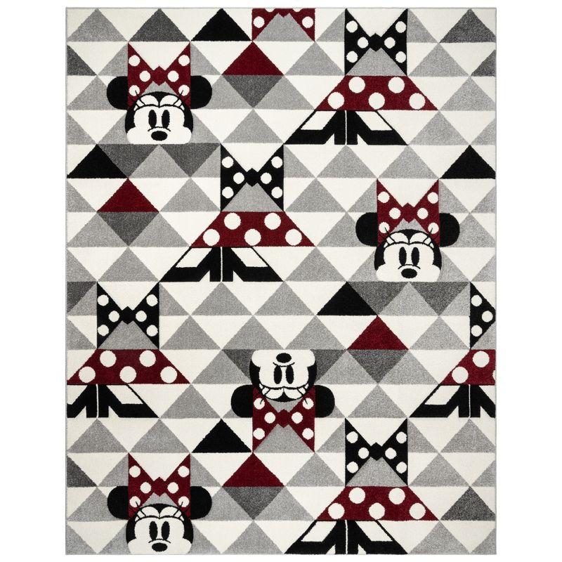 Disney Bravo Mickey Mouse Minnie Pyramids Modern Geometric Ivory/ Black/ Red Area Rug