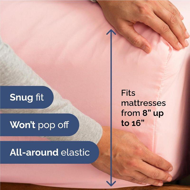 CGK Linens Luxury Soft 4 Piece Solid Bed Sheet Set - Deep Pocket Fits 8"-16" Mattresses in Baby Pink, Size Full