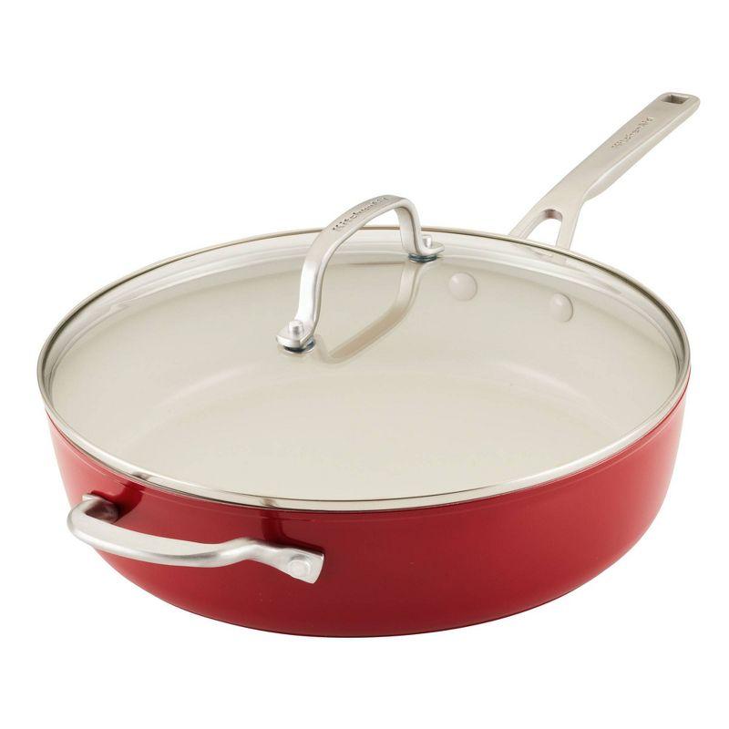 KitchenAid 5qt Hard Anodized Ceramic Nonstick Saute Pan with Lid Empire Red: Hand Wash, Gas & Electric Compatible