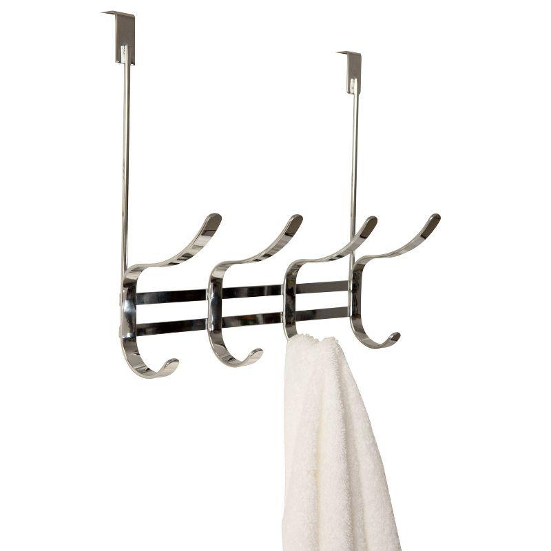 Over the Door Hook Rack Chrome - Simplify: Steel Construction, Spot Clean, Bath Canister Included