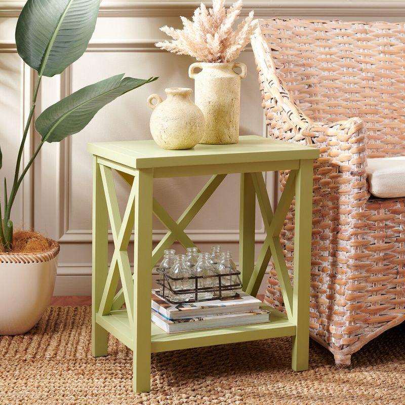 Avocado Green Rectangular Wood End Table with X Detailing