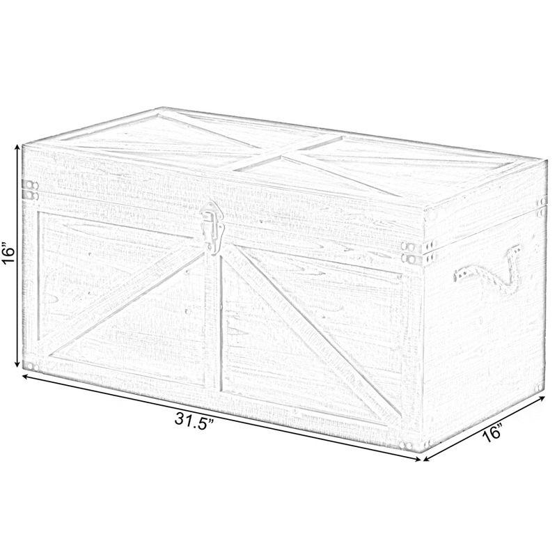 Vintiquewise Vintiquewise Brown Large Wooden Lockable Trunk Farmhouse Style Rustic Design Lined Storage Chest with Rope Handles