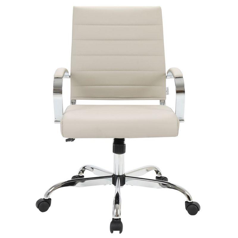 LeisureMod Benmar Mid-Back Office Conference Chair Upholstered in Leather with Swivel and Tilt in Tan