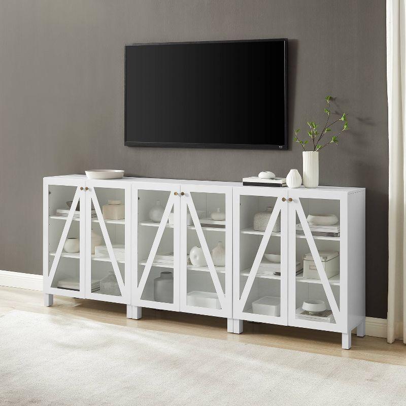 Crosley 90" Cassai 3pc Media Sideboard Cabinet Set of 3 Storage Pantries White: Modern Farmhouse Style, 9 Adjustable Shelves