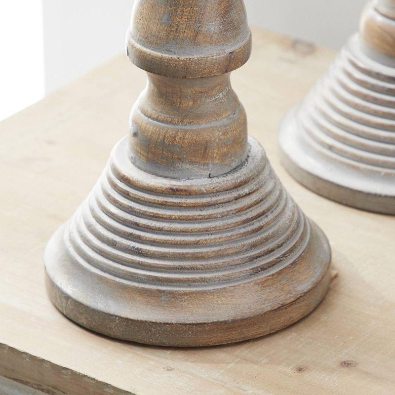 Mango Wood Handmade Decorative Light Gray Candle Holder Set (Set of 3)