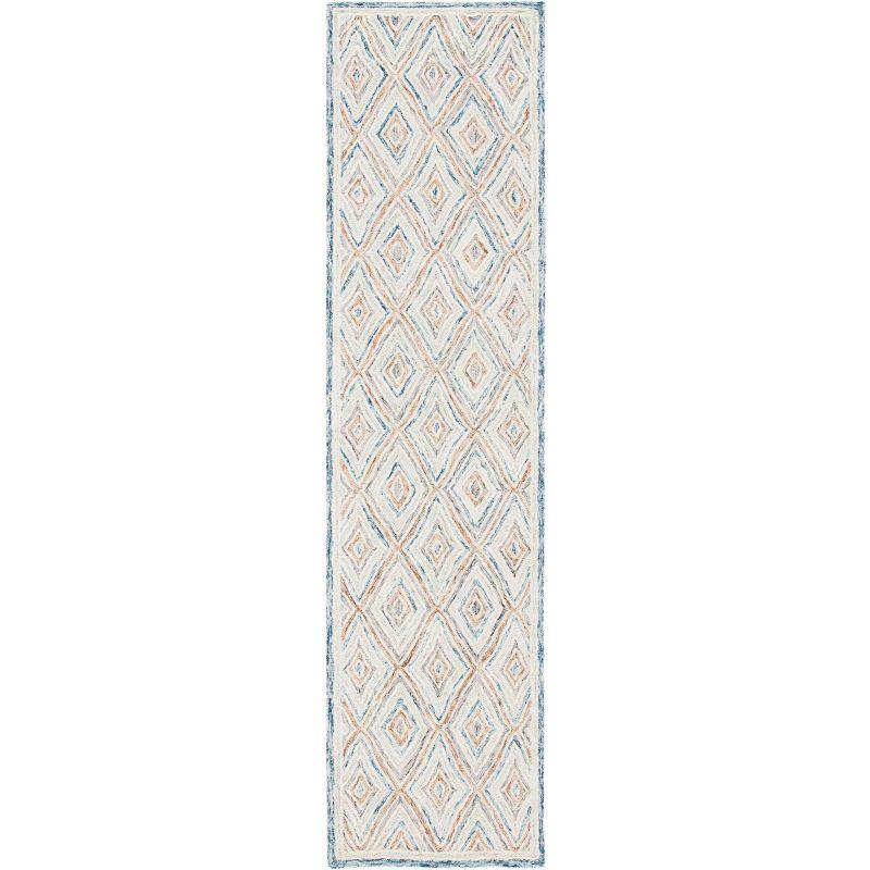 Capri Elegance Hand-Tufted Wool Runner Rug in Blue and Rust, 27"x9"