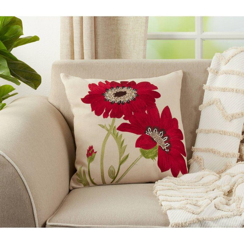 18" Square Multicolor Embroidered Floral Throw Pillow