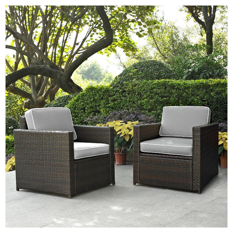 Palm Harbor 2pc Outdoor Wicker Seating Set with Gray Cushions - Two Outdoor Wicker Chairs - Crosley