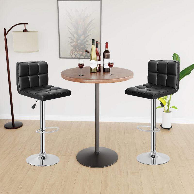 Adjustable Black Leather Swivel Bar Stools with Metal Base, Set of 2