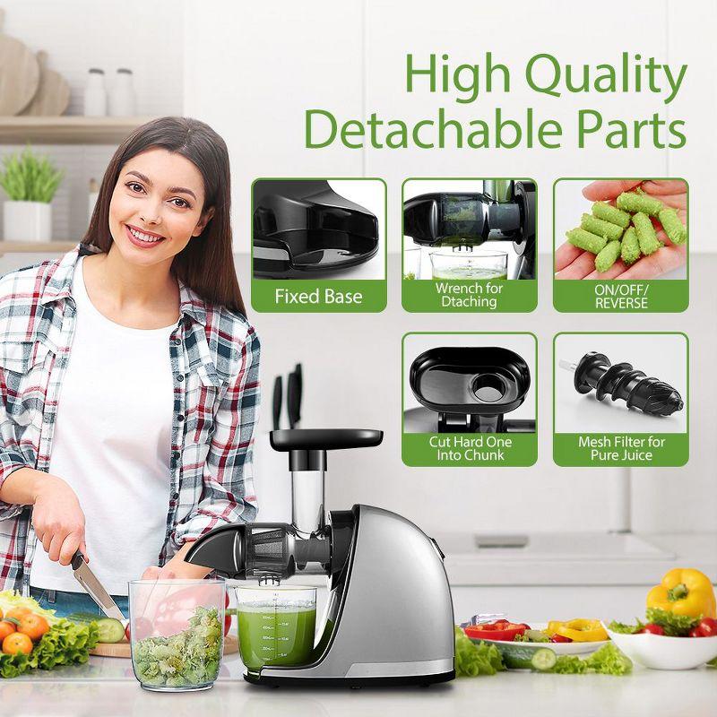 Masticating Juicer with Quiet Motor, Reverse Slow Chewing Cold Press Juicer, 7 Upgraded Auger Juicer, High juicing rate, 90 Electronic Recipes, gray