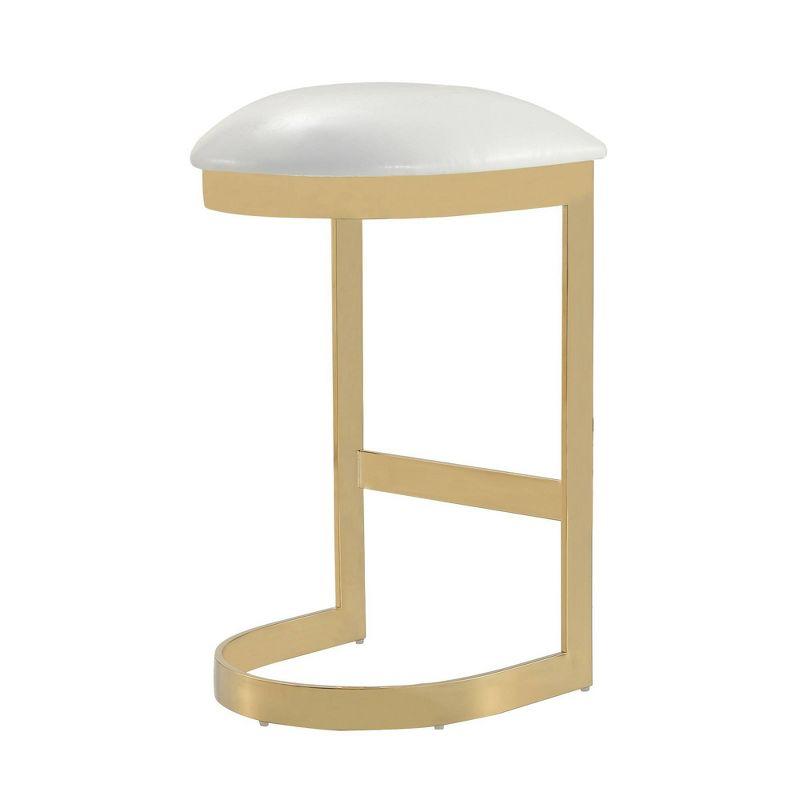Set of 2 Aura Upholstered Stainless Steel Barstools White - Manhattan Comfort: No Assembly, Fixed Height
