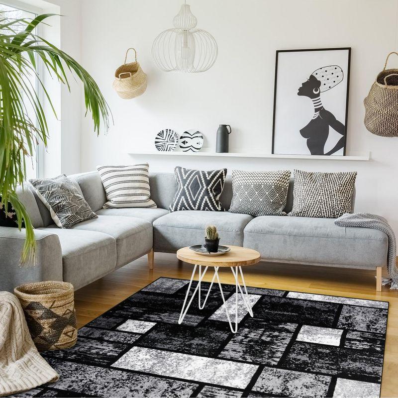 Gray and Black Geometric Modern Area Rug