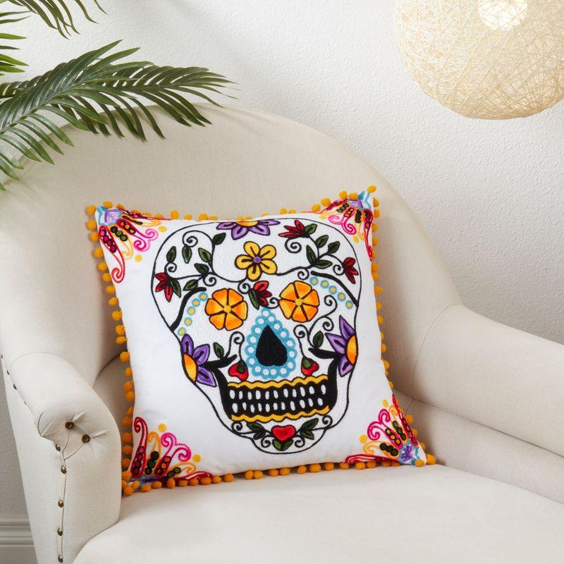 Saro Lifestyle Sugar Skull Pillow - Down Filled, 18" Square, White