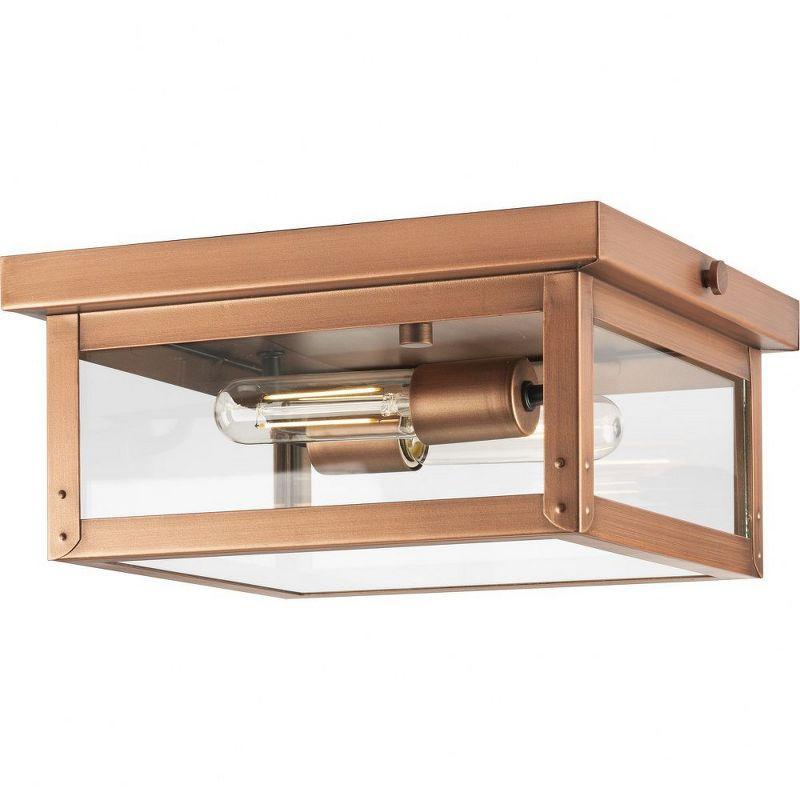 Progress Lighting Union Square 2-Light Flush Mount Ceiling Light, Antique Copper, Clear Glass Panels