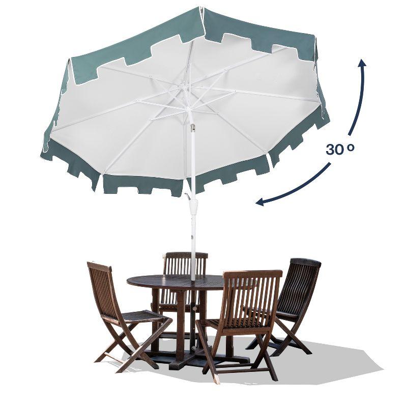 JONATHAN Y Baiona 9 ft. Classic MidCentury Market Patio Umbrella with UV Protection, Auto-Tilt, Crank and Wind Vent in White/Green