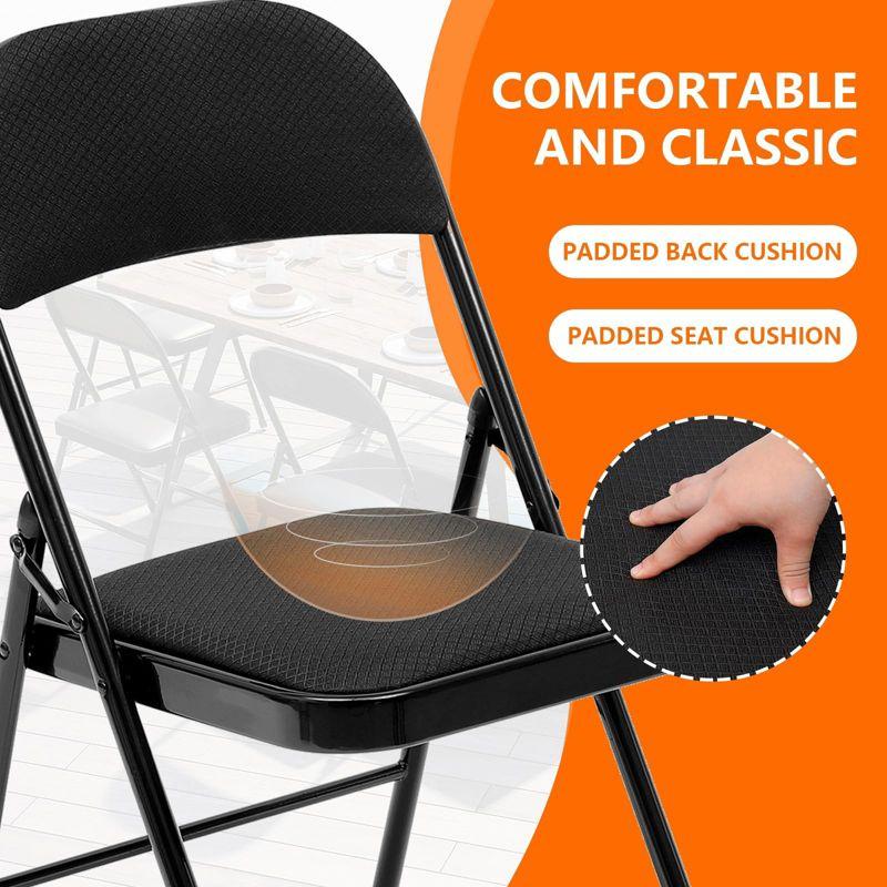 SKONYON 4 Pack Folding Chairs Fabric Cover Padded Folding Chair with Durable Steel Frame
