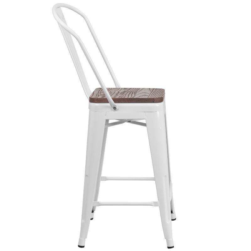 White Metal and Wood Counter Bar Stool, 25" Tall