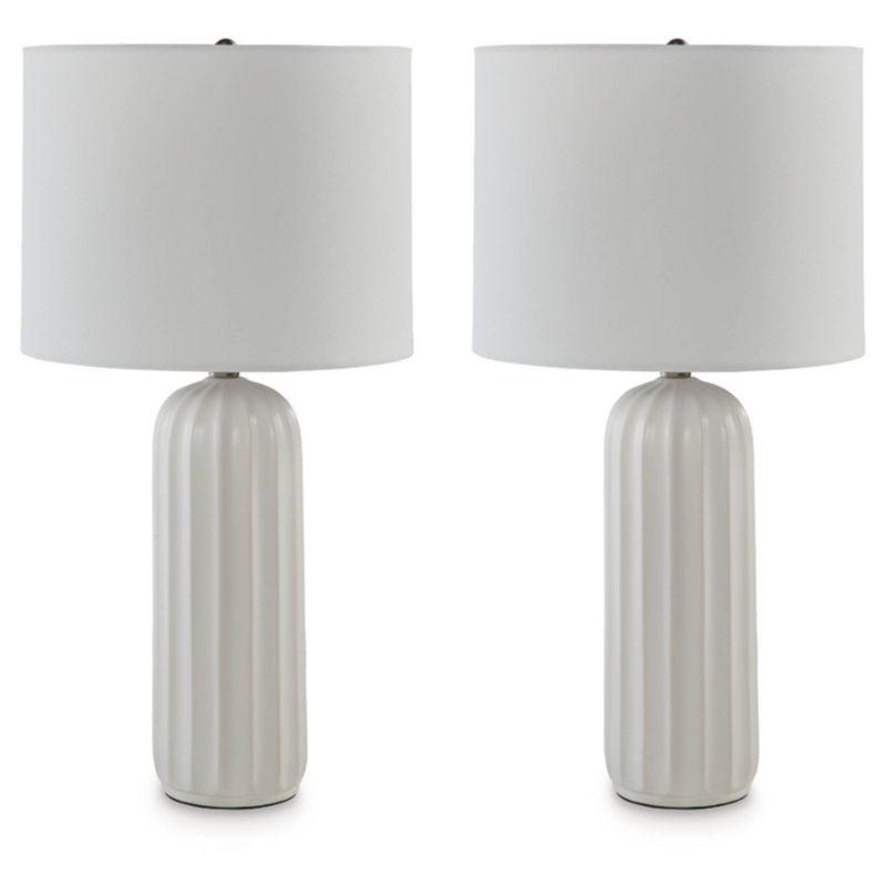 Signature Design by Ashley (Set of 2) Clarkland Table Lamps White: Contemporary Ceramic, Drum Shade, 3-Way Switch