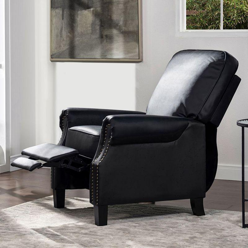 Ink Black Leather Wood 30" Traditional Recliner Accent Chair