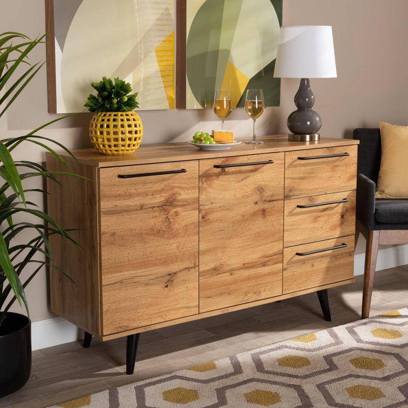 Radley Oak Brown and Black Metal 3-Drawer Sideboard Buffet