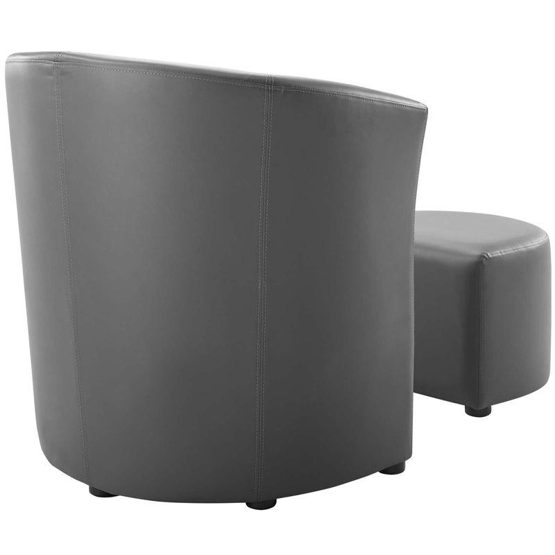 Streamlined Gray Faux Leather Barrel Armchair with Ottoman