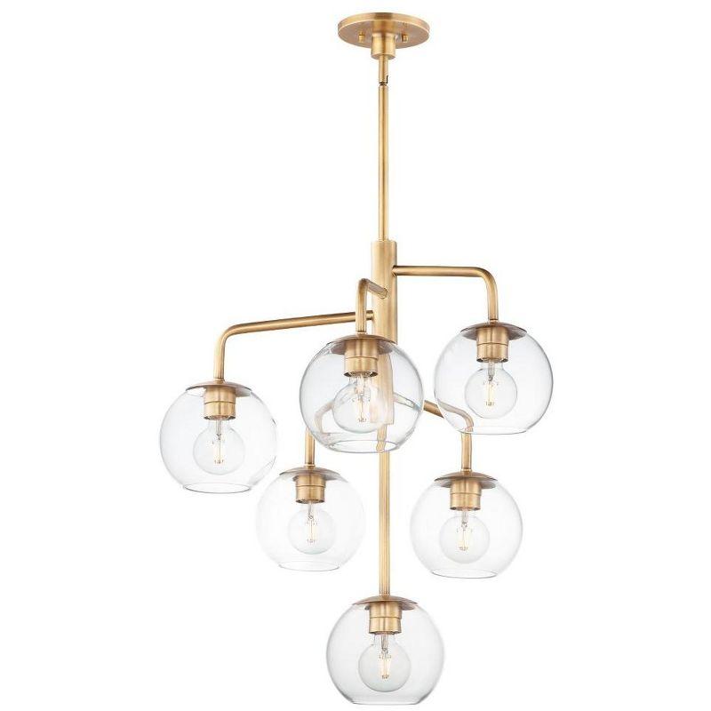 Natural Aged Brass and Clear Glass 6-Light Chandelier