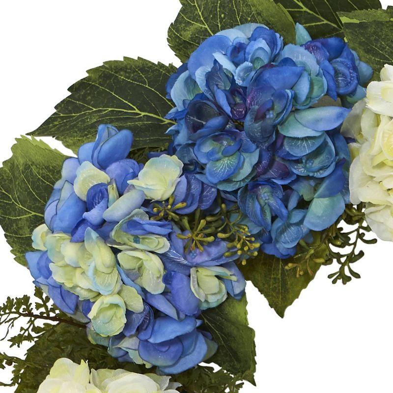 Springtime Blossom 16.5" Blue and White Hydrangea Artificial Wreath